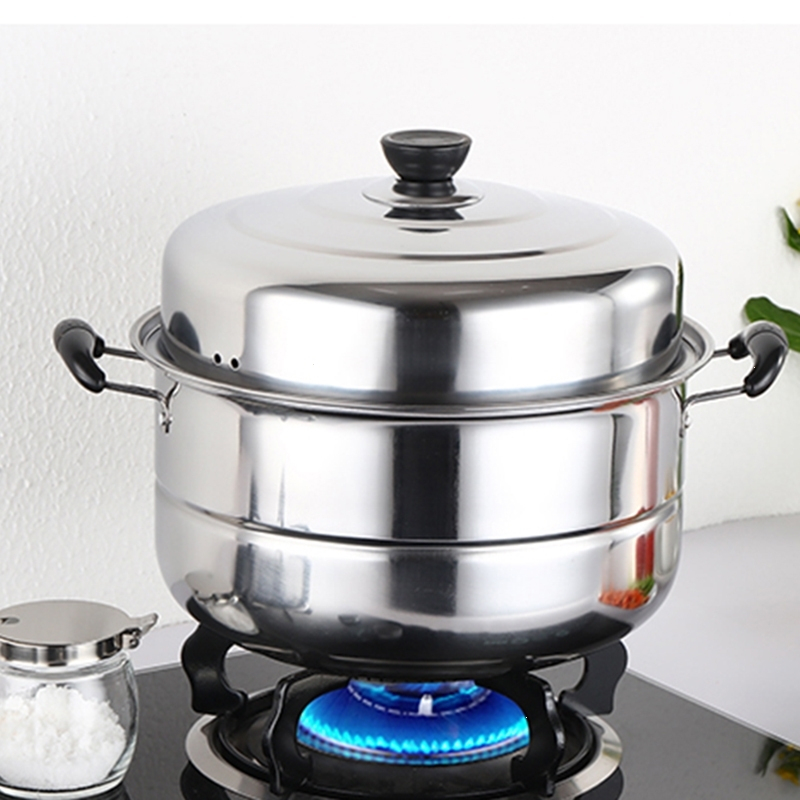 蒸锅不锈钢二层2层加厚蒸笼蒸格汤锅煤气电磁炉蒸锅具30cm二层