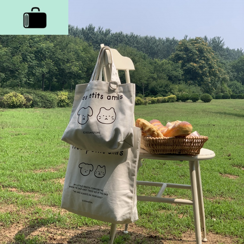 唐糖包袋/日系帆布包卡通简笔画可爱学生单肩帆布袋购物袋学生女NEW LAKE女手包