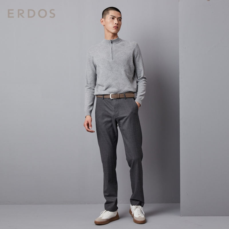 ERDOS 秋冬半高领翻花男针织衫拉链羊绒衫时尚百搭
