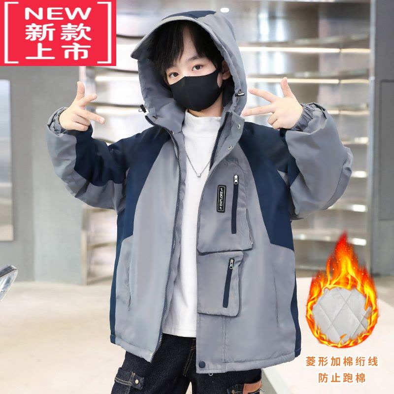 可莉允儿童冬装男童外套加厚2022新款秋冬季中大童连帽派克服棉衣洋气潮棉服图片