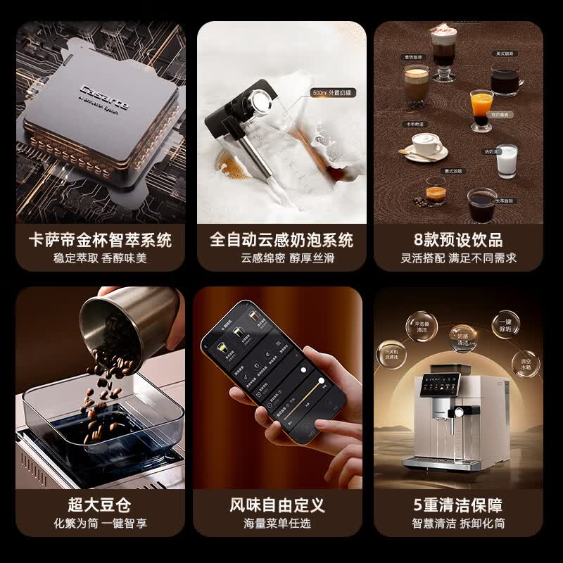 海尔卡萨帝意式全自动咖啡机CSCF-EQ301E(G)U1 家用全自动现磨意式咖啡机高清大图