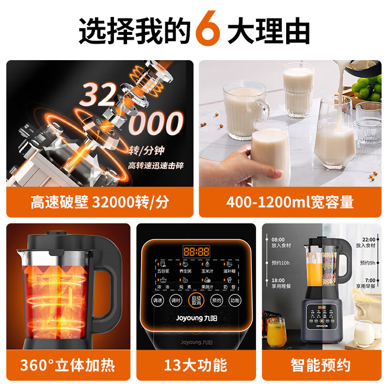 九阳破壁机家用豆浆机多功能破壁料理机绞肉机搅拌机多功能榨汁辅食机可预约 靛青蓝[1.2L/冷热双打]L12-P153高清大图