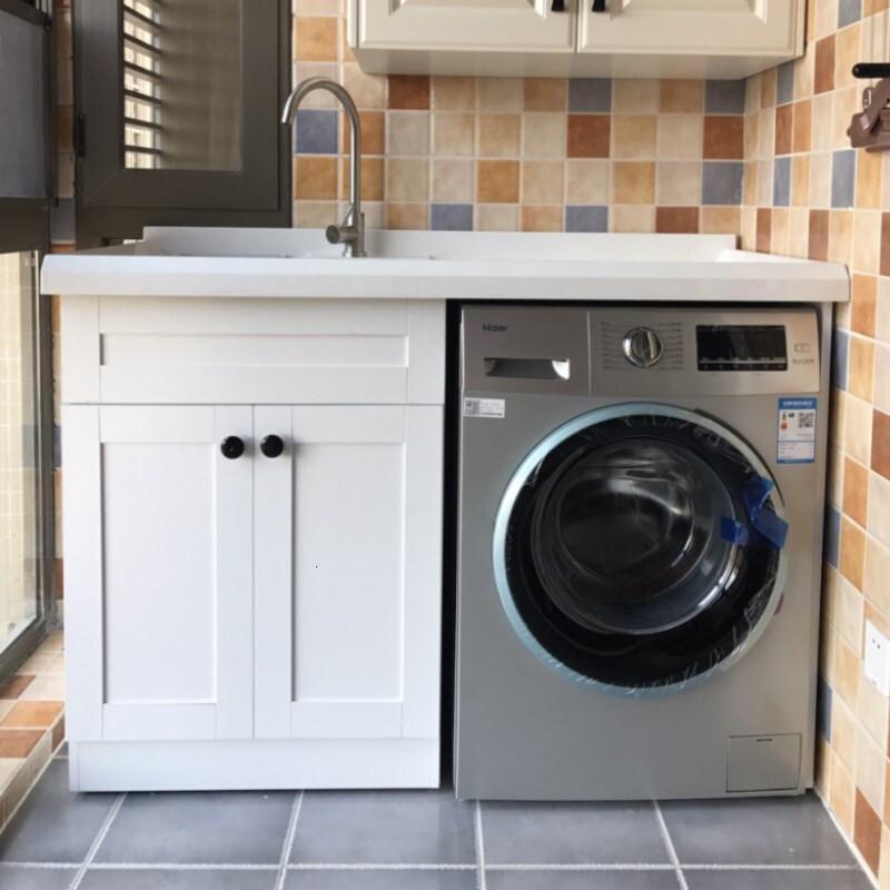 阳台洗衣柜组合带搓板高低洗衣池洗衣台浴室柜定制石英石洗衣机柜安心