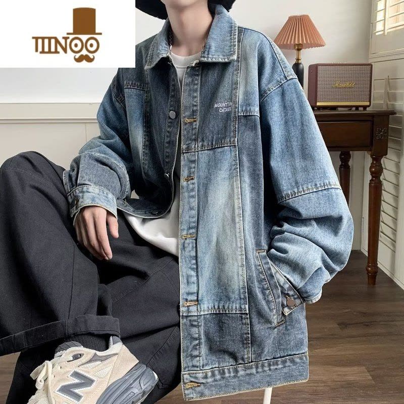 YANXU小众设计感撞色水洗做旧牛仔外套潮牌美式hiphop宽松情侣夹克图片