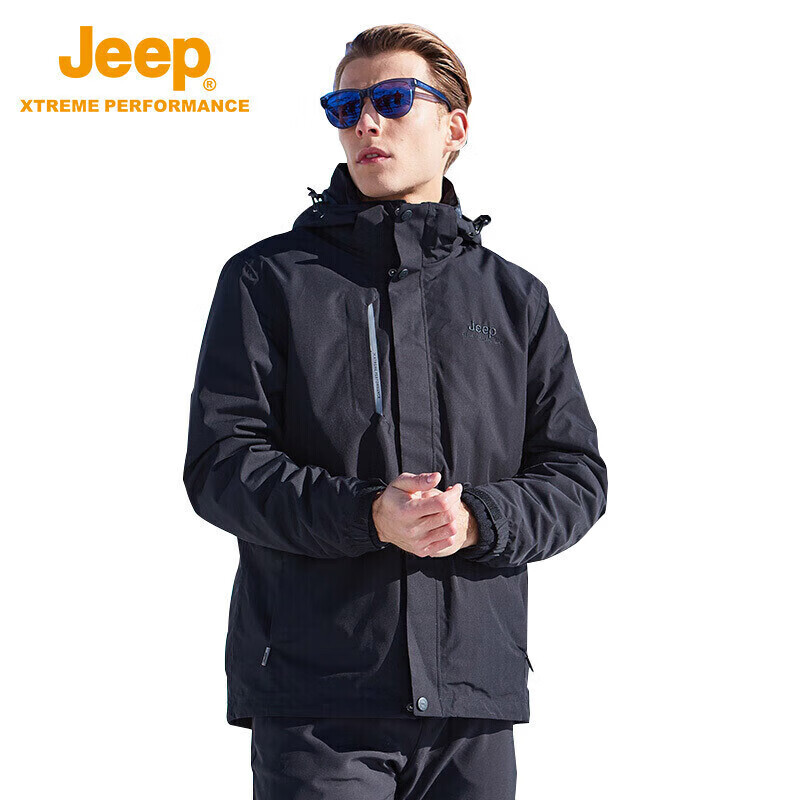 户外冲锋衣男三合一情侣款防风防水保暖防寒服登山外套男 品牌黑 xl