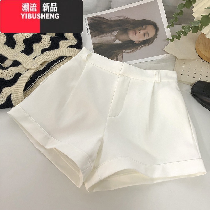 YIBUSHENG卷边高腰弹力西装休闲裤女2023年春秋韩版百搭显瘦外穿阔腿短裤潮