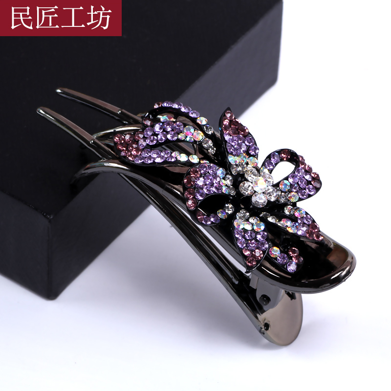 蓝色妈妈发夹女抓夹中年韩国鸭嘴夹子头饰大号卡子后脑勺简约盘发优雅