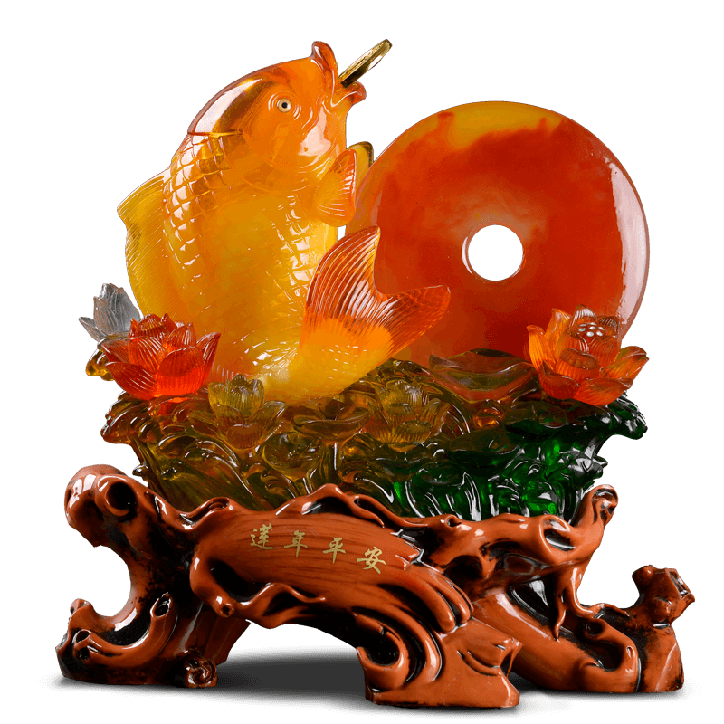 莲年有鱼吉祥物鱼摆件 风水家居装饰平安扣摆设大号_800