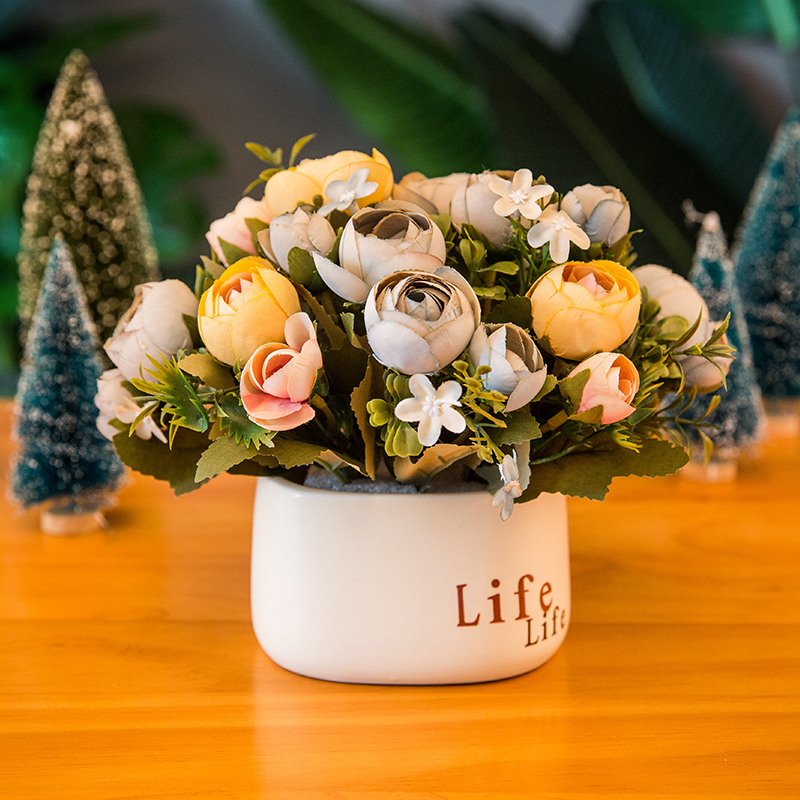小清新室内客厅仿闪电客真假花束玫瑰摆件餐桌茶几装饰塑料干花盆栽