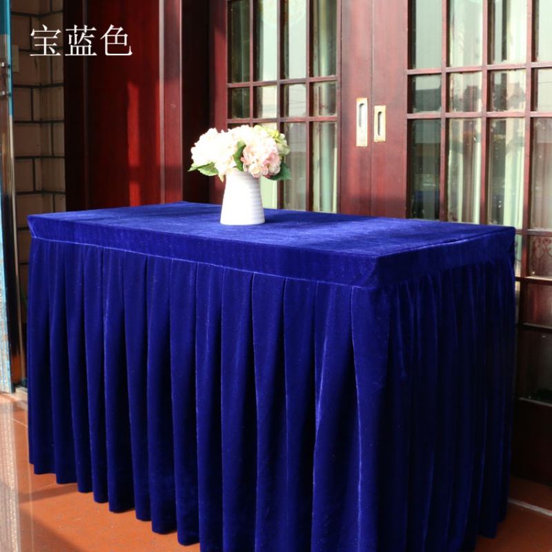 美帮汇墨绿色金丝绒会议桌布定制桌套黑色桌裙紫红色绒布台裙展会桌桌布高清大图