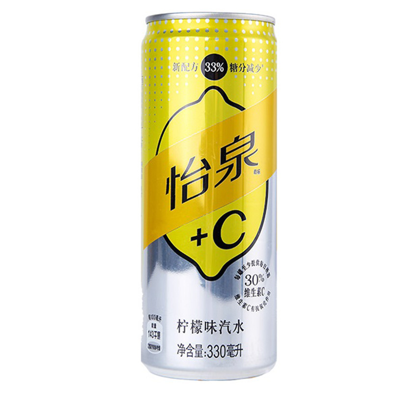 可口可乐(Coca-Cola) 怡泉+C 摩登罐 sleekcan 柠檬味汽水 碳酸饮料 330ml*6 *4 六联