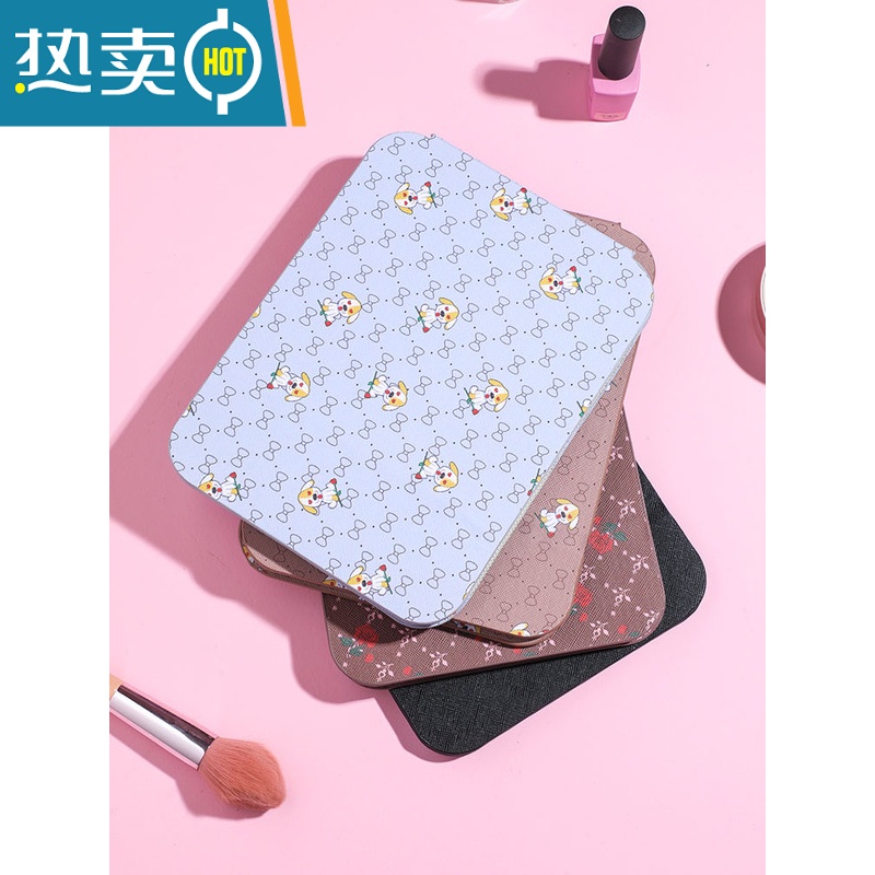 敬平镜子化妆镜折叠台式便携式高清学生宿舍公主女大小号桌面梳妆镜 黑色平纹款(中号)21cm*15.2cm便携式用镜高清大图