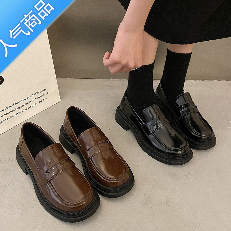 suntek小皮鞋女2023春季新款英伦风一脚蹬乐福鞋粗跟日系jk制服大码单