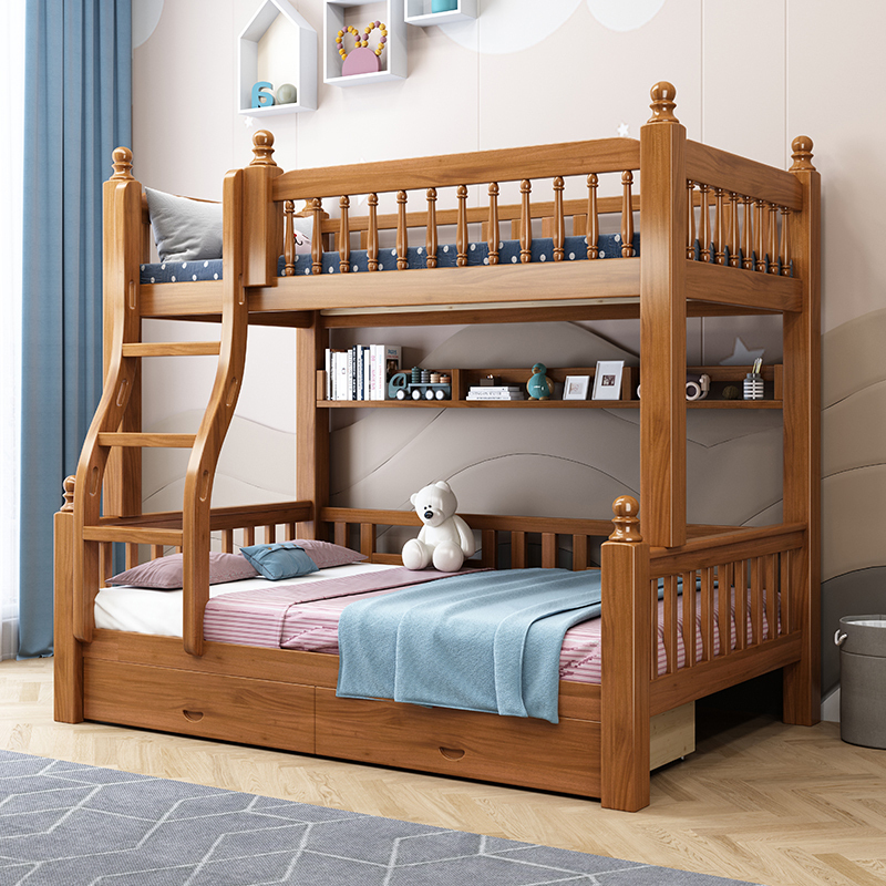 百冠环球上下床胡桃木实木双人床美式高低上下铺子母床双层儿童床