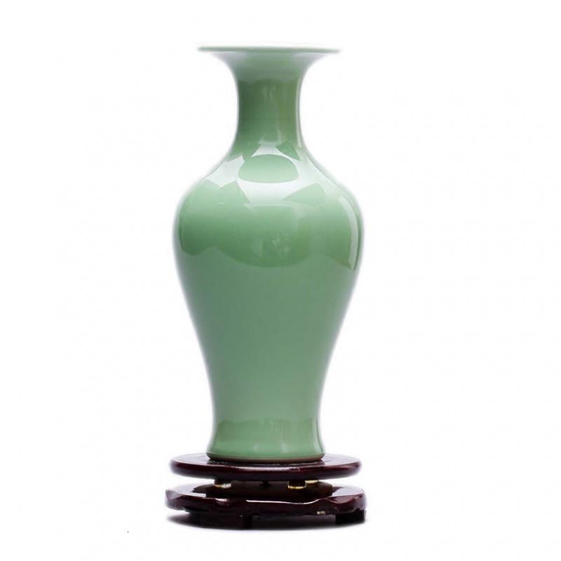 景德镇陶瓷器青瓷仿古花瓶新中式复古客厅干花插花玄关装饰品摆件 三维工匠 影青釉赏瓶+底座高清大图