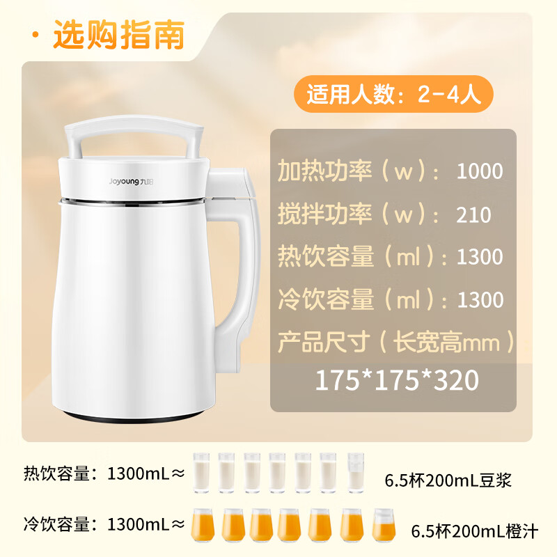 九阳(Joyoung)豆浆机1.3L破壁免滤双层杯体304级不锈钢家用多功能榨汁机料理机DJ13B-D08EC高清大图