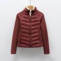 羽绒服新国标90绒轻薄立领女瑜伽拼接纯色修身百搭运动风 酒红色 3XL
