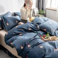 款水洗真丝四件套简约风冰丝床单被套单人双人床上用品_723 1.5m床【床单款四件套】【适合200*230cm被芯】 冰感丝四件套-比心-蓝