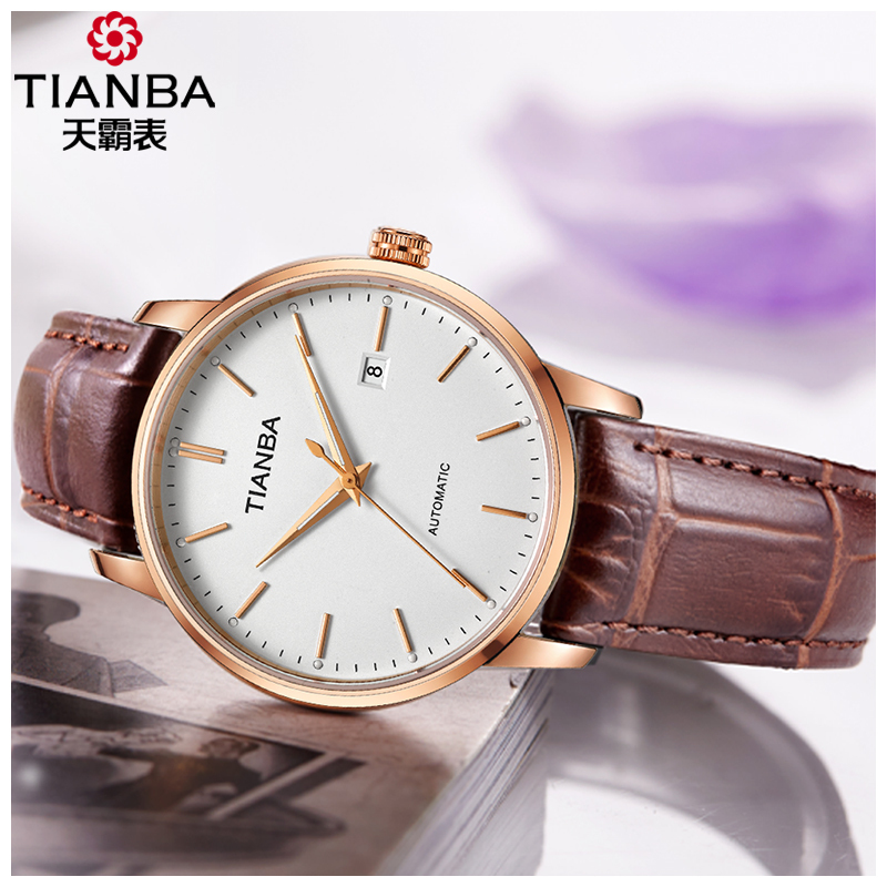 天霸(TIANBA)名仕系列男士简约时尚全自动机械表不锈钢商务皮带表 机械表 男TM6029.02PC