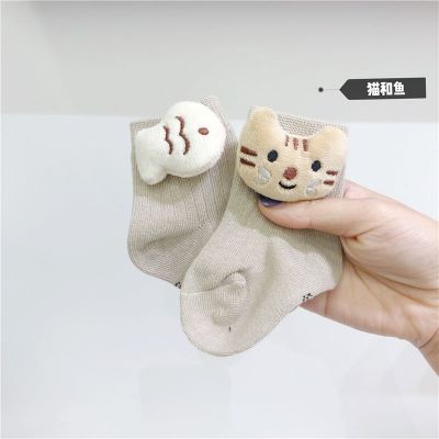 潮品芝麻街新款儿童卡通棉袜舒适可爱风童3d立体公仔宝宝袜童袜 猫和鱼 S 0-1