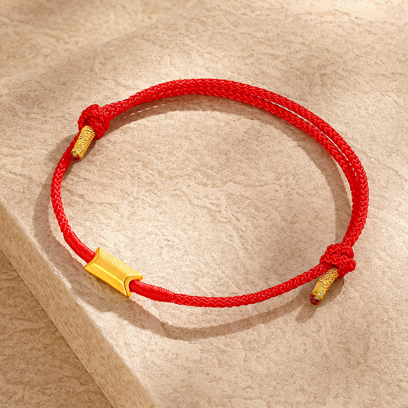 梦金园黄金暴富小金条本命红绳手串女时尚小金砖足金手链
