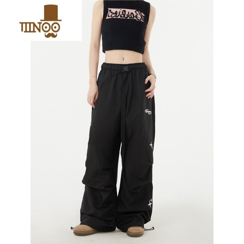 YANXUSIN9夏季国潮美式复古嘻哈印花腰带休闲运动裤男女宽松速干束脚X高清大图