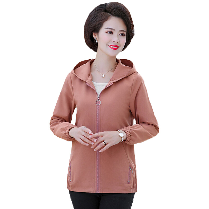 diluao中年女新款春秋装休闲外套大码短款妈妈百搭连帽夹克女士上衣