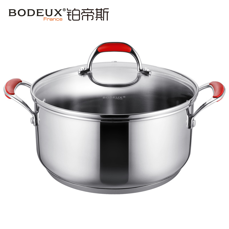 铂帝斯(BODEUX)红袖添香汤锅 304不锈钢汤锅24CM复底加深加厚大汤锅炉灶通用