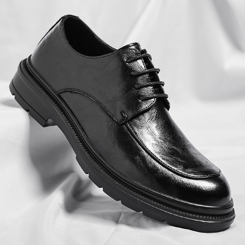 迪罗尼卡38码男士皮鞋商务西装软皮英伦内增高男鞋休闲布洛克结婚新郎鞋