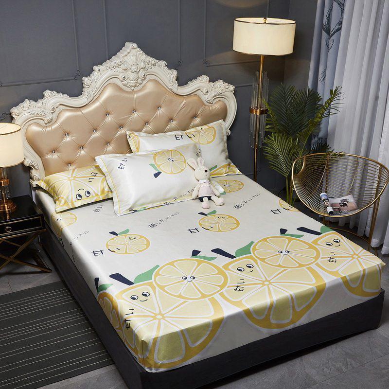 美帮汇夏季冰丝凉席三件套1.8m1.5m床可机洗水洗折叠夏天床罩床笠款防滑 柠檬黄/床罩床笠款，冰丝凉滑，贴肤裸睡透气 1.8m（6英尺）床