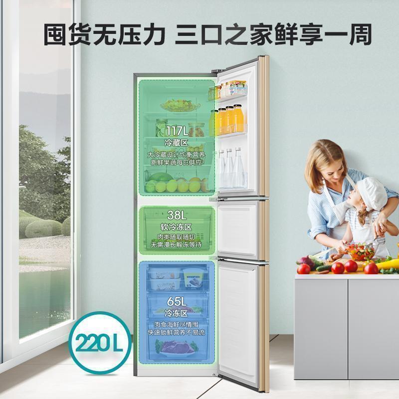 海信(Hisense)220升 三门冰箱 风冷无霜 净味除菌 分区不串味 植萃抗菌 小型 BCD-220WYK1DQ