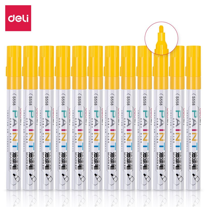 得力(deli) S558油漆笔 速干记号笔 1.5-3mm油性笔 黄色 1支装