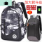 双肩包男中学生书包男时尚潮韩版初中学生高中生大学生女小学背包NEW LAKE 黑白字母加大配黑小背包升级款