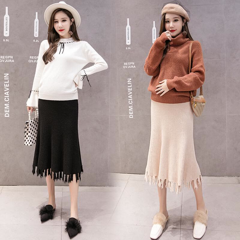 迪鲁奥(DILUAO)孕妇半身裙春外穿裙中长款包芯纱托腹孕妇裙怀孕期流苏裙图片