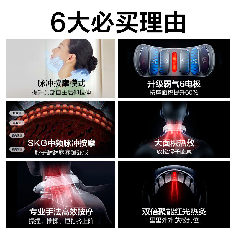 SKG颈椎按摩器颈部肩颈牵拉脖子护颈红光热敷蓝牙APP便携按摩仪K5-2尊贵款高清大图