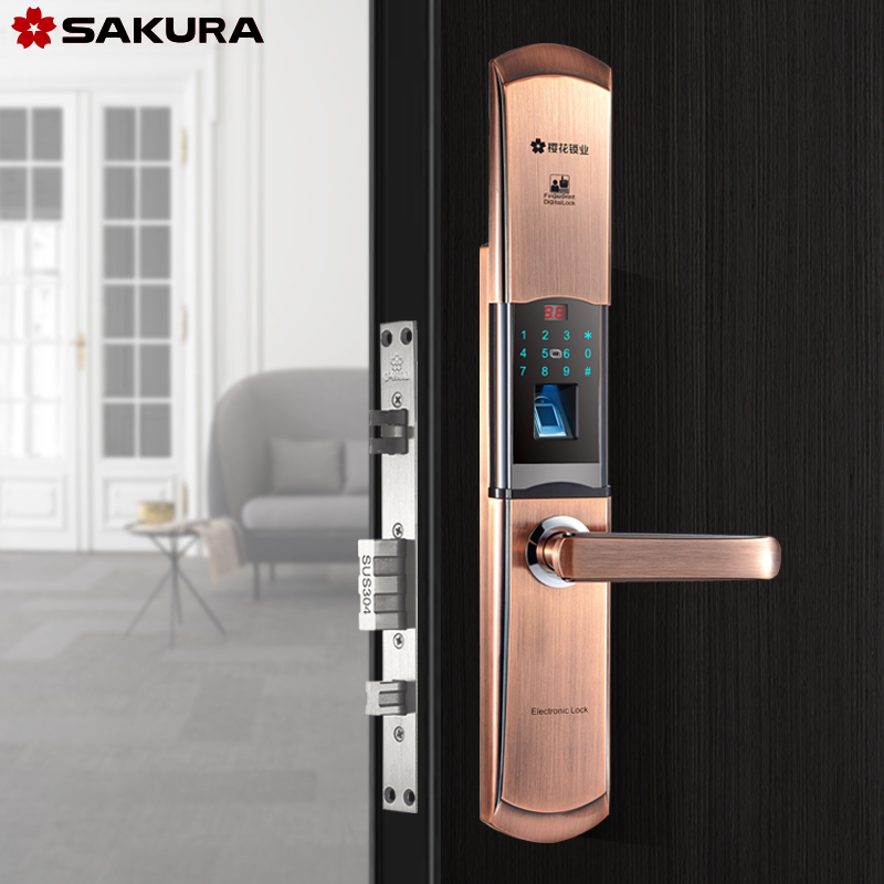 樱花sakura防小黑盒滑盖指纹锁防盗门锁家用远程控制大门开锁智控dz