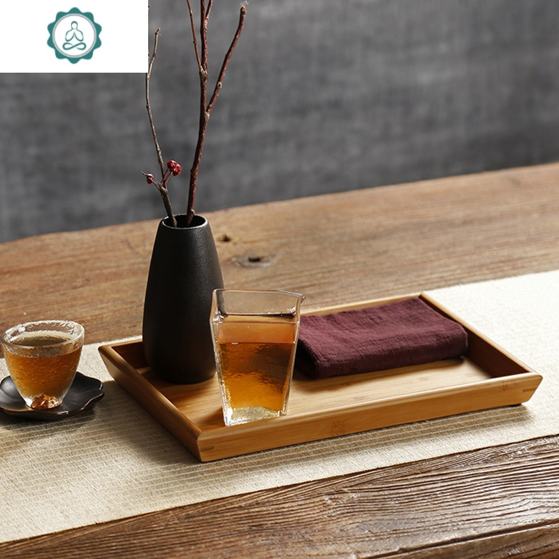 竹制简约茶盘托盘家用实木茶托小茶台竹子奉茶盘日式功夫茶具茶道 封后 修竹茶盘33*22