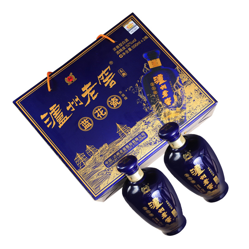 泸州老窖 蓝花瓷头曲礼盒升级版 52度浓香型白酒 500ml*2瓶礼盒装