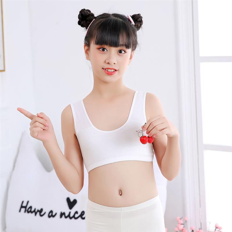 少女内衣纯棉背心卡通发育期女童防凸点女孩双层夏