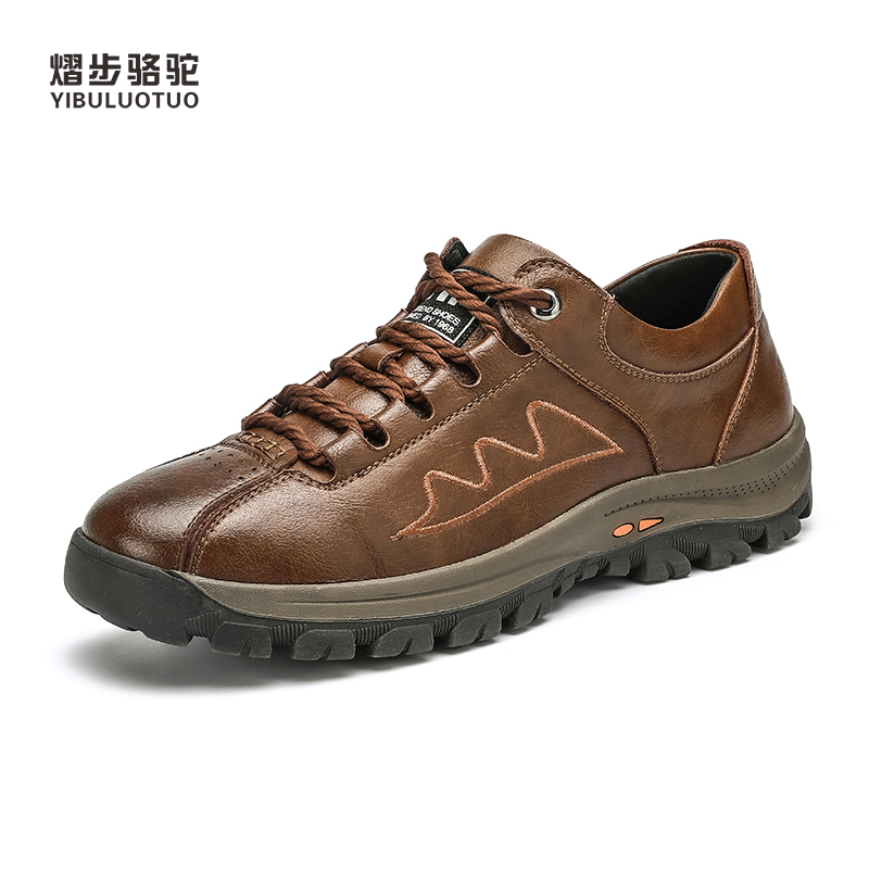 YIBULUOTUO男鞋2021秋季新款户外运动休闲皮鞋男士真皮大码防滑登山鞋