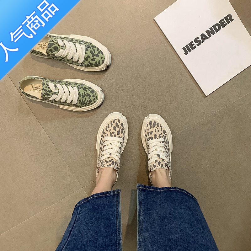 SUNTEK帆布鞋平底女2023新款春季小众豹纹厚底ins潮休闲运动鞋春秋板鞋高清大图