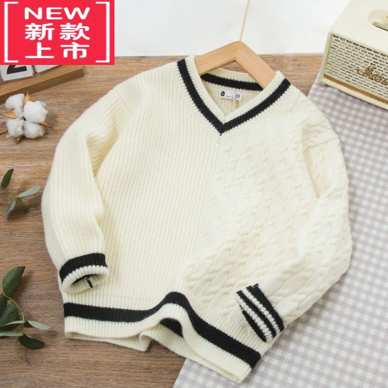 可莉允儿童毛衣男童男孩秋冬季新款中大童洋气百搭v领拼麻花保暖加厚潮图片