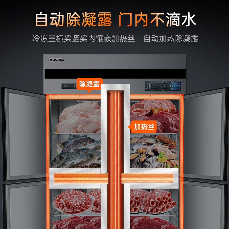 澳柯玛商用厨房冰箱四门大容量全冷冻冰箱酒店890升厨房风冷无霜铜管省电制冷不锈钢立式冰柜 VF-890AW高清大图