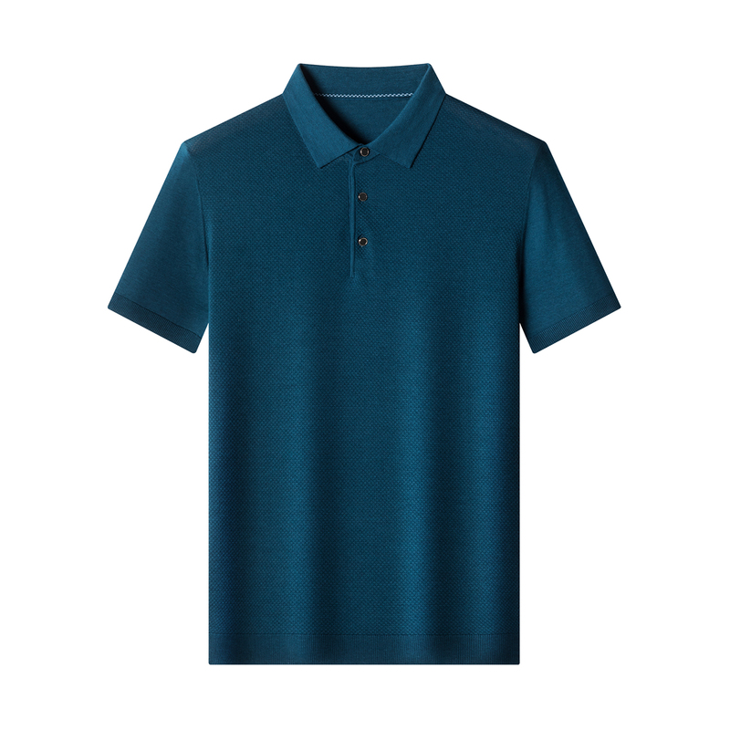 免费试穿夏季纯色桑蚕丝短袖薄款t恤男士翻领针织polo衫男装商务高清大图