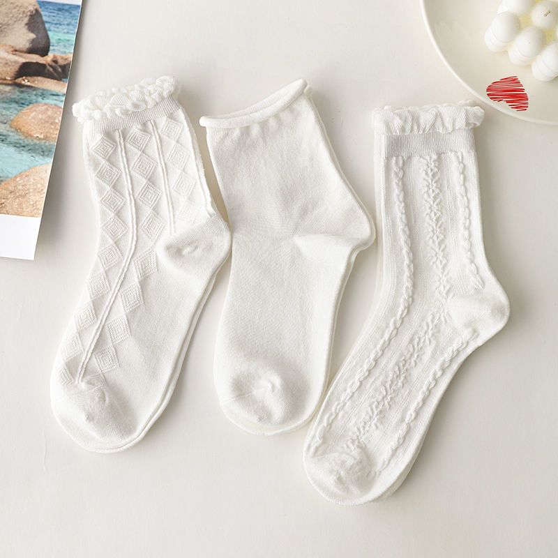 花边袜子夏季薄款女韩版中筒ins潮日系可爱学院风白色jk网红长袜
