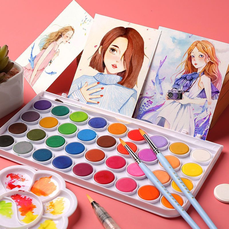 固体水彩颜料全套批发色粉水粉笔粉饼儿童画画成人绘画水彩画套装固体
