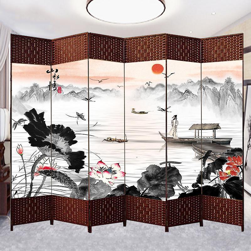 中式屏风隔断简易折叠客厅玄关墙移动折屏简约现公室实木屏风 1.8米高*50厘米宽（双面）5扇