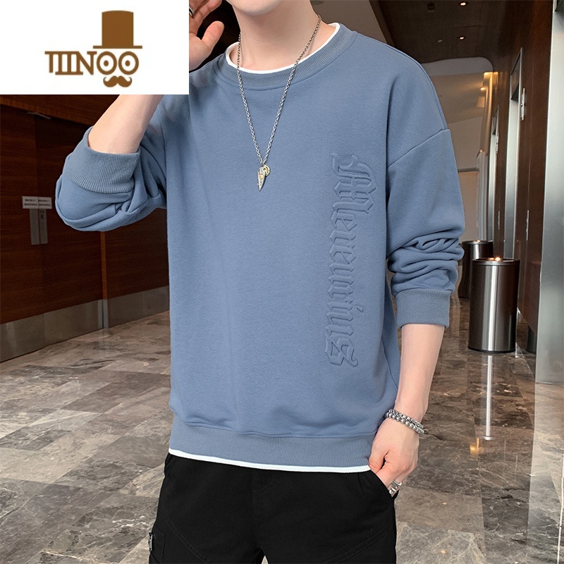 YANXU卫衣男士长袖t恤2023新款潮牌休闲圆领上衣冬季加绒打底衫高清大图