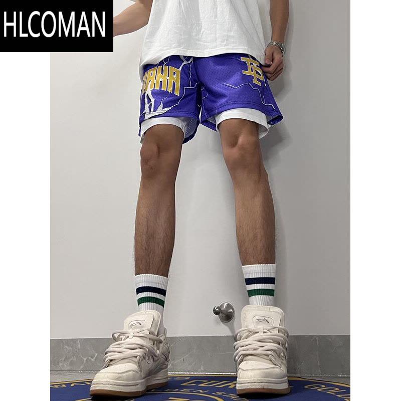 HLCOMAN2025新款美式篮球短裤 潮牌不过膝宽松四分裤男 适合篮球训练及休闲穿搭图片