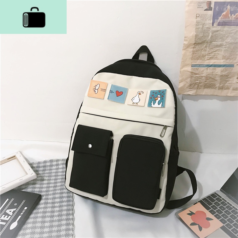 ins书包女韩版高中原宿ulzzang初中生中学生可爱少女大容量双肩包NEW LAKE 黑色（不带挂件）